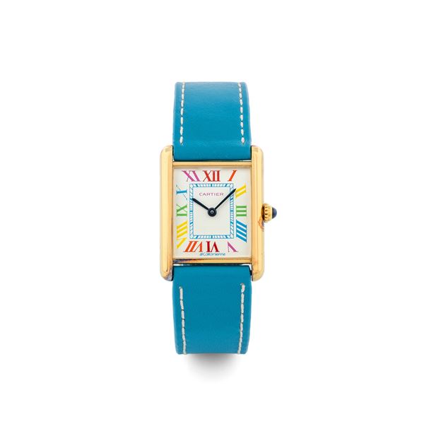 Cartier - Must ‘La Californienne’ in laminated silver, dial with rainbow numerals, circa 1980