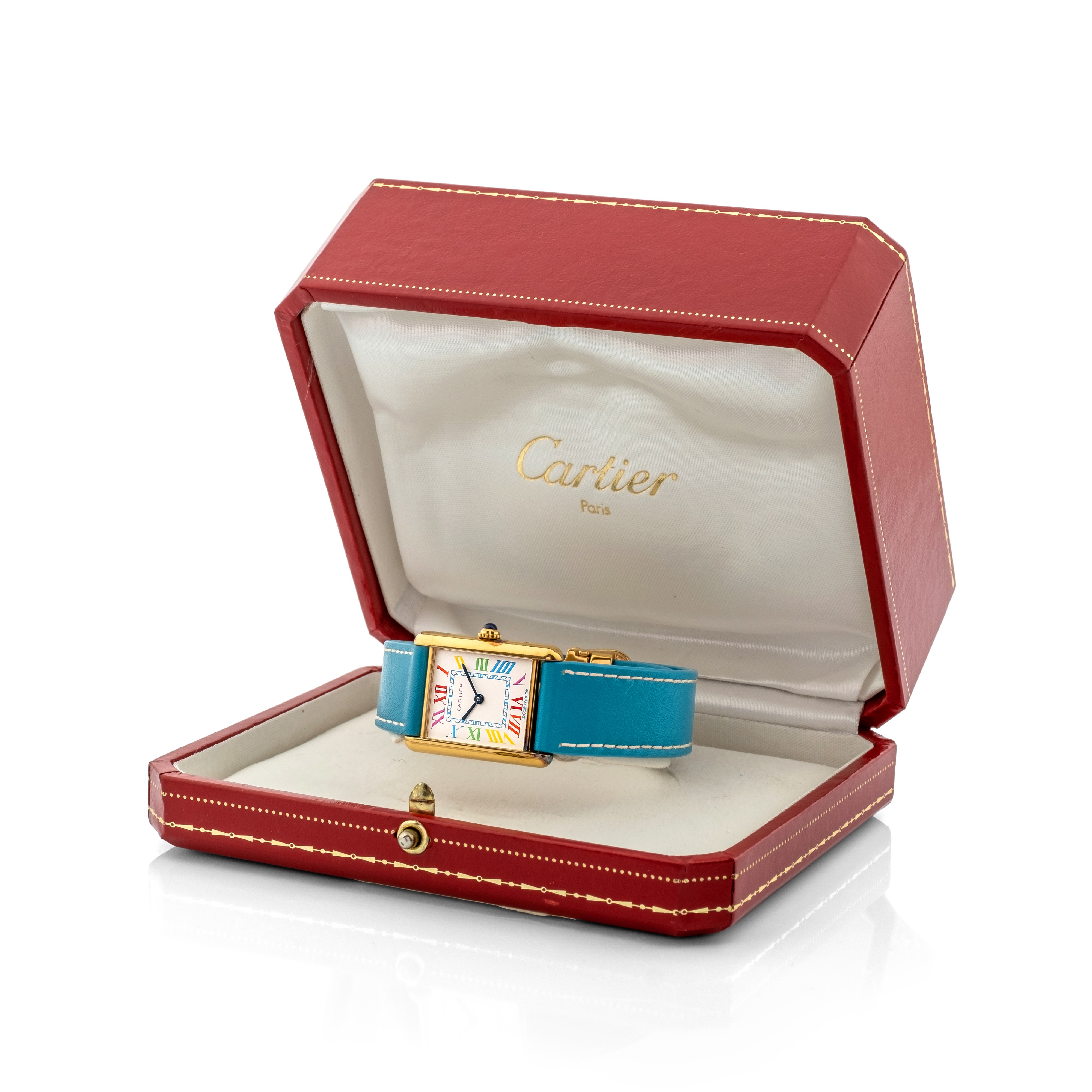 Cartier - Must "la Californienne" in Argento Laminato, Quadrante con Numeri Arcobaleno, Circa 198...