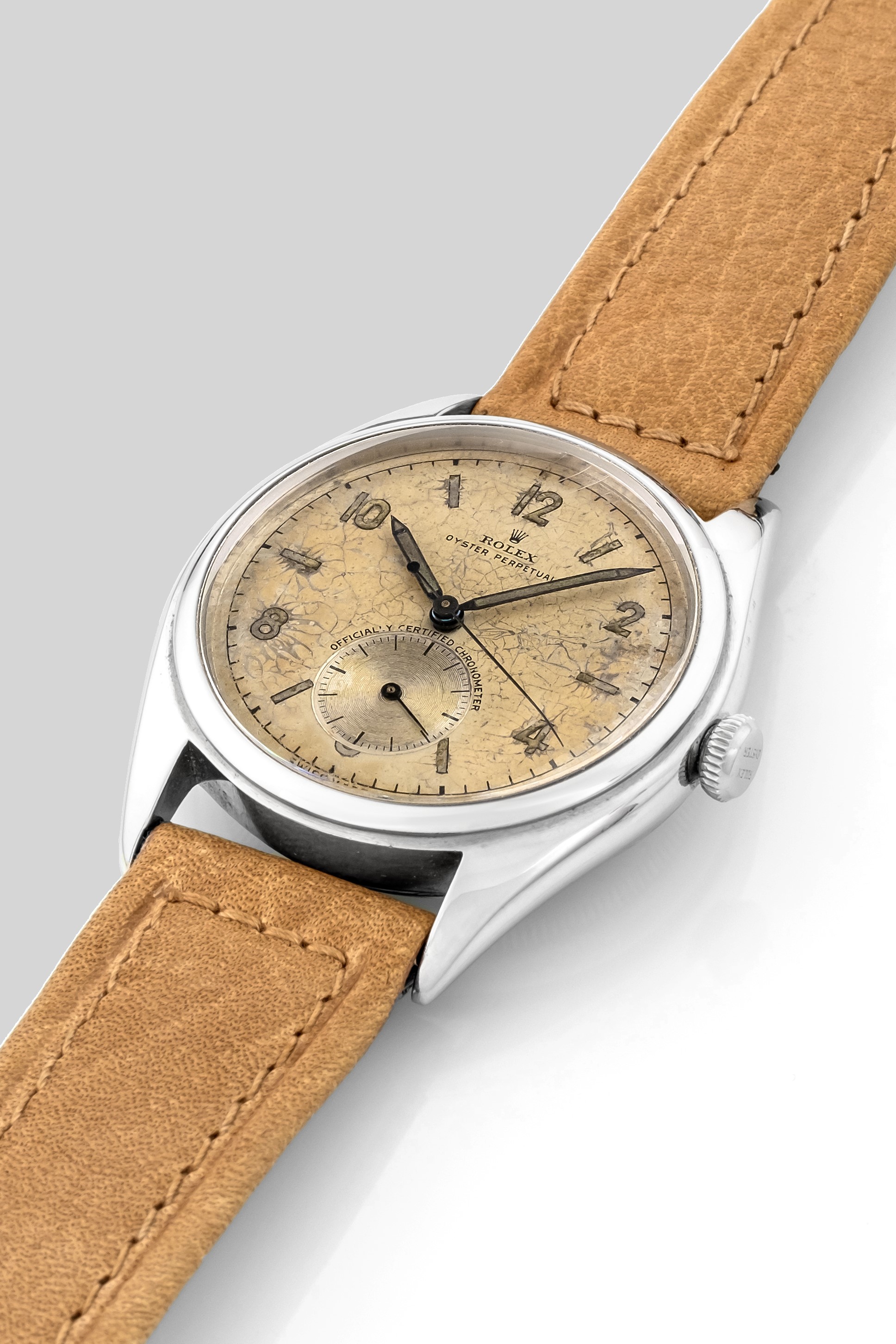 Rolex - Raro Ovettone Ref 5028/6 in Acciaio con Doppi Secondi al Centro e al Sei, Circa 1945