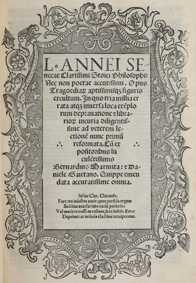 Seneca Lucius Annaeus (4 a.C.-65 D.C.) Tragedievenetiis, per Bernardinum De Vianis De Lexona Verc...