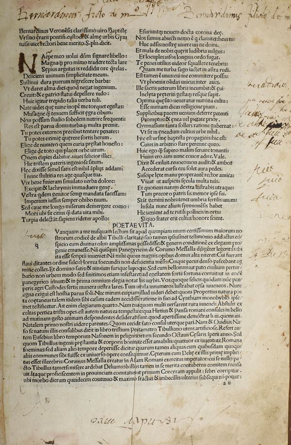 Tibullus Albius (54 a.C.-19 a.C.) Elegiae, sive Carmina Brixia, Boninu de Boninis de Ragusia, 1486