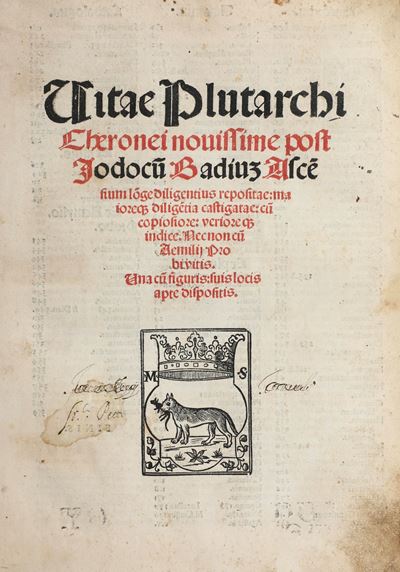 Plutarco (46 D.C.-125/127 D.C.) Vitae.. Venezia, Melchiore Sessam & Petru De Rauanis, 1516