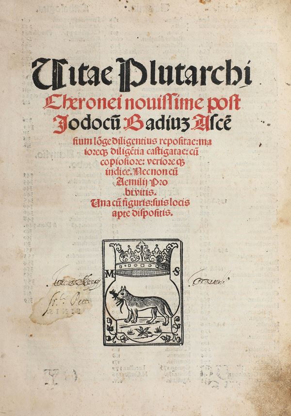 Plutarco (46 d.C.-125/127 d.C.) Vitae..  Venezia, Melchiore Sessam & Petru de Rauanis, 1516