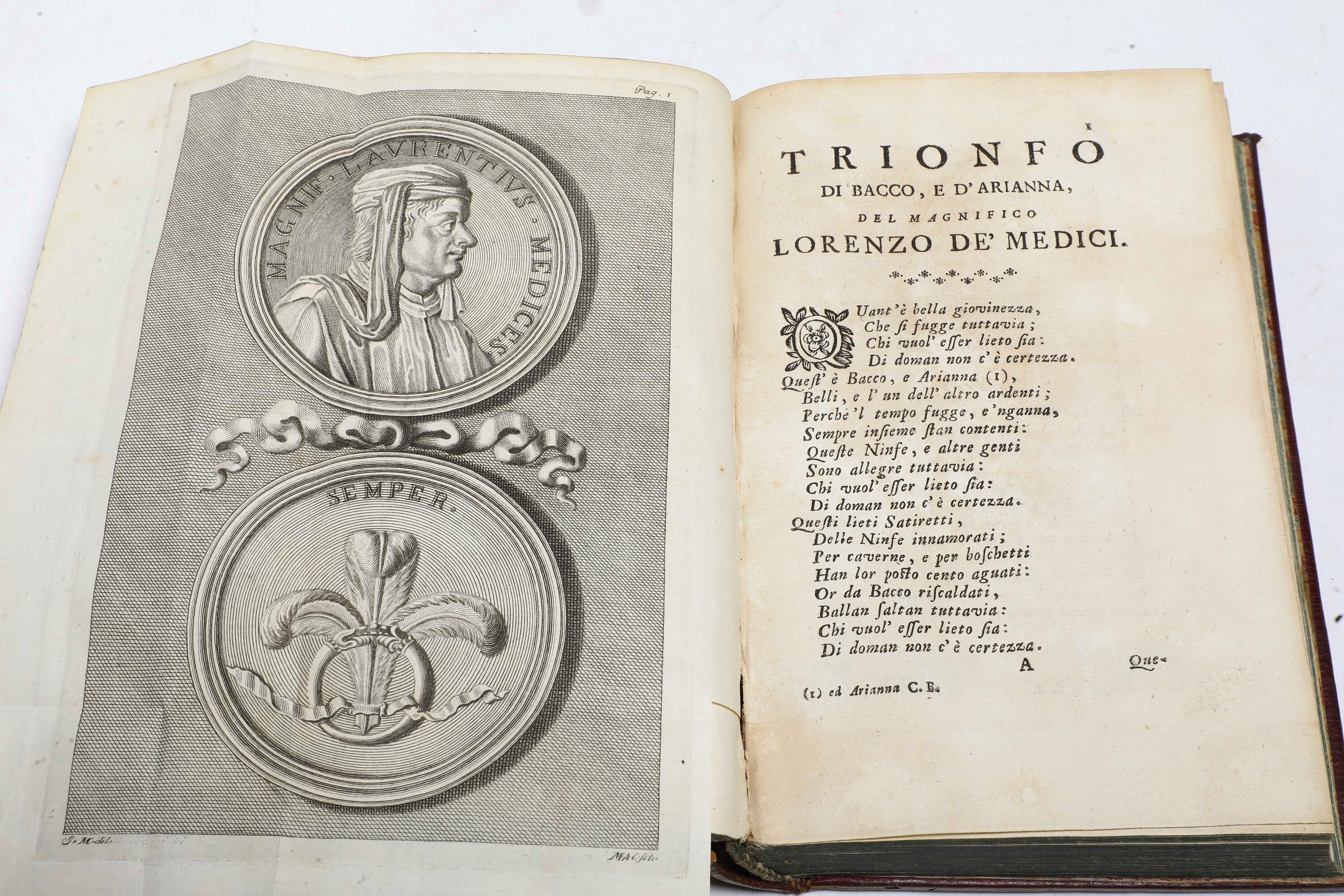 De Medici Lorenzo (1449-1492) Tutti i Trionfi, Carri, Mascherate, o Canti Carnascialeschiin Cosmo...