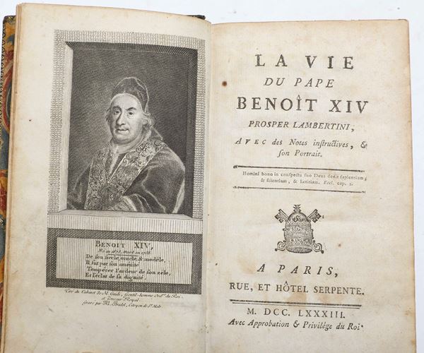 De Caroccioli Louis Anthoine (1716-1803) La vie du pape Benoit XIV Prosper Lambertini.. A Paris, rue et Hotel Serpente, 1783