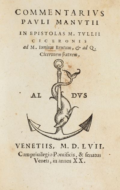 Manuzio Paolo Commentarius Pauli Manutii in Epistolas M. Tulii Ciceronis Ad M. Iunium Brutum, Ven...