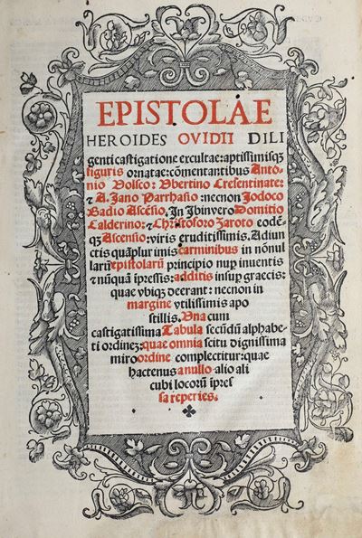 Naso Publius Ovidius (43 a.C. - 17 D.C.) Epistolae Heroides..venetiis, Ioannis Tacuini De Tridino...