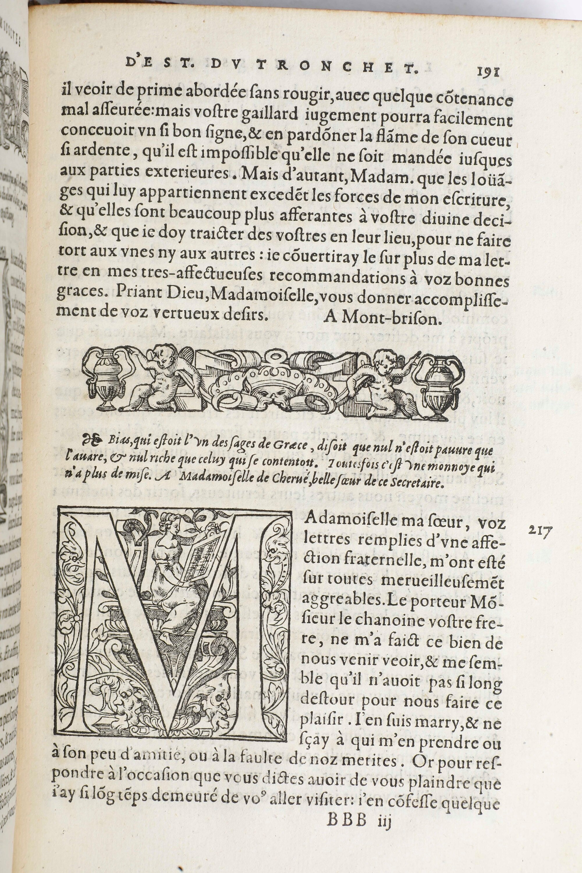 De Tronchet Estienne (1510/15-1578/84) Lettres Missiveset Familieres... a Paris, Nicolas Du Chemi...