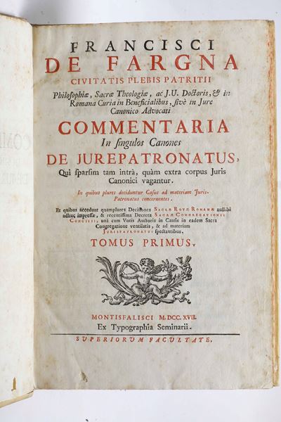 De Fargna, Francesco, Commentaria in singulus canones de jure patronatus, Tomo I