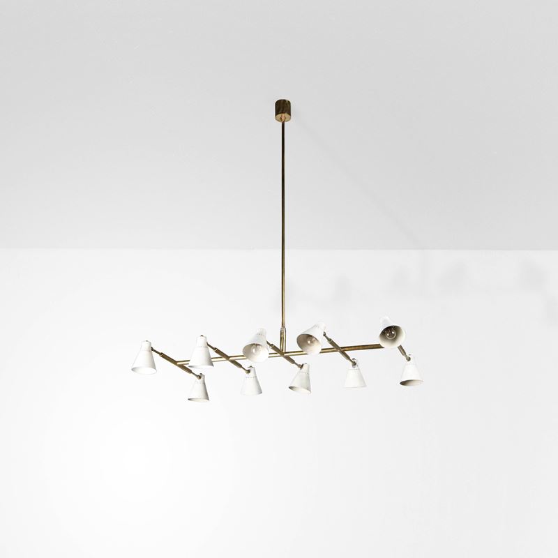 Oluce : Lampada a sospensione con riflettori orientabili.  - Auction Design - Cambi Casa d'Aste