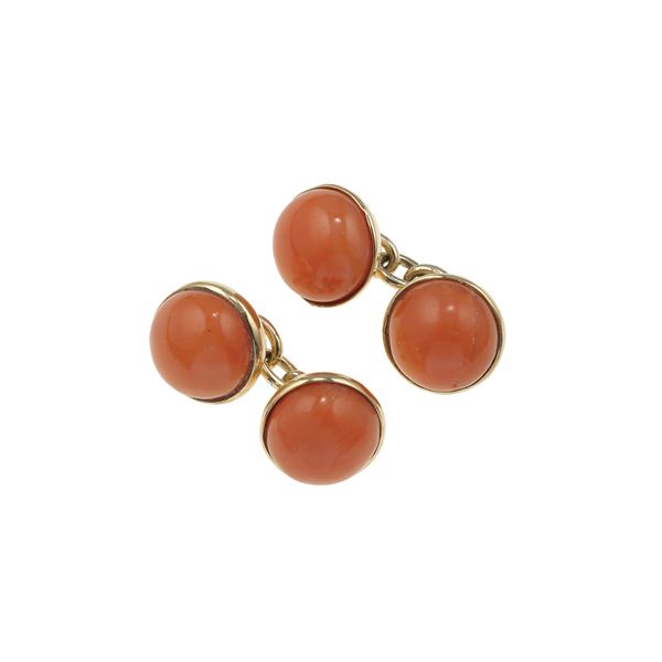 Pair of coral and gold cufflinks