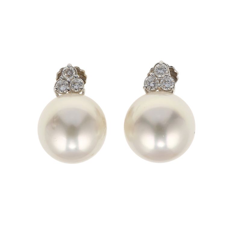 Orecchini con perle Australia e diamanti  - Asta Fine Jewellery - Cambi Casa d'Aste