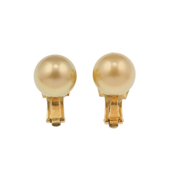 Pair of gold cultured pearl earrings