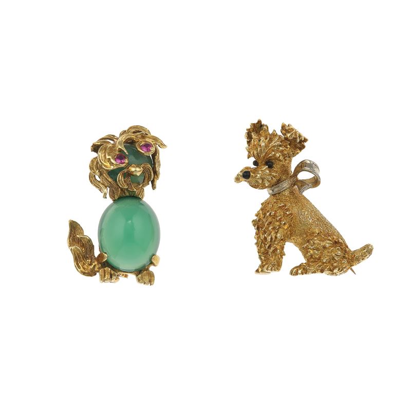 Two gold “dog” brooches  - Auction Jewels - Cambi Casa d'Aste