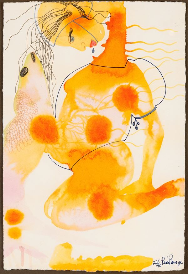 As she in bent neck...