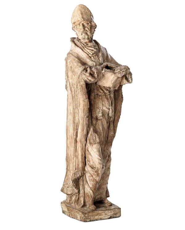 Arte barocca lombarda del XVIII secolo Bozzetto di Santo Vescovo (Sant'Ambrogio ?)