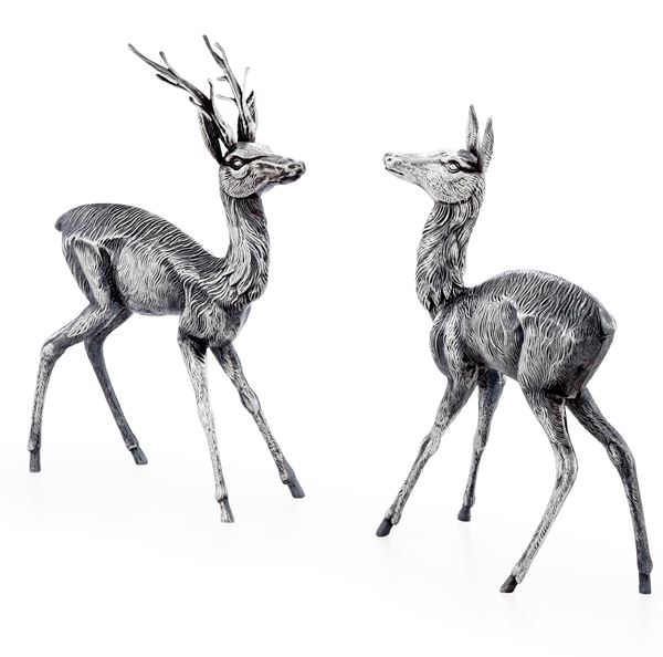 Coppia cervo e cerbiatta. Argenteria artistica italiana del XX secolo. Argentiere Carlo Margaroli