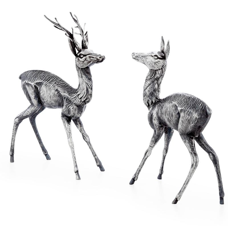 Coppia cervo e cerbiatta. Argenteria artistica italiana del XX secolo. Argentiere Carlo Margaroli  - Asta Argenti da Collezione | XX secolo - II - Cambi Casa d'Aste