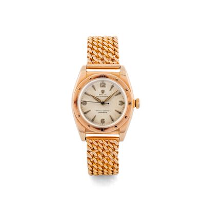Ovetto Ref 3372 in Oro Rosa 18k Secondi al Centro con Bracciale Originale, Circa 1946