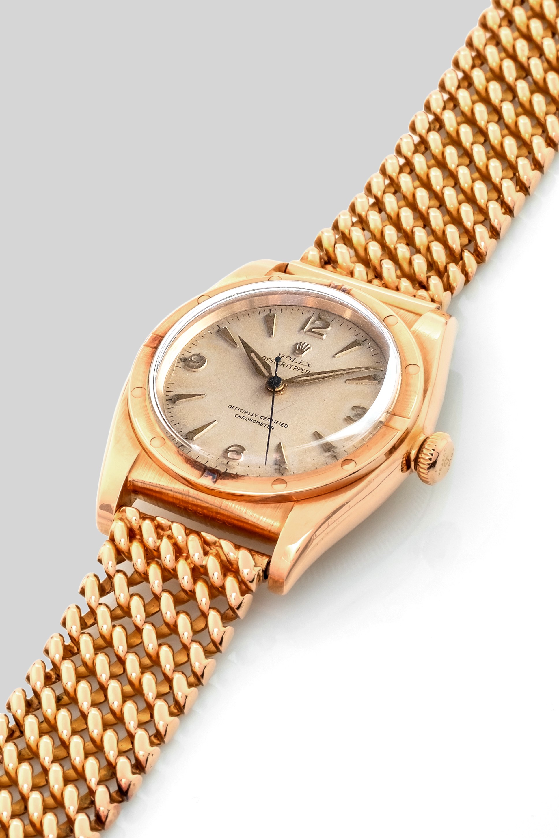 Rolex - Ovetto Ref 3372 in Oro Rosa 18k Secondi al Centro con Bracciale Originale, Circa 1946
