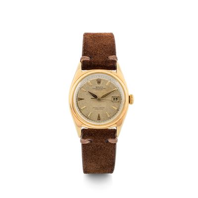 Ovettone Ref 6030 in Oro Giallo 18k, Datario Roulette Lancette a Foglia, Circa 1950