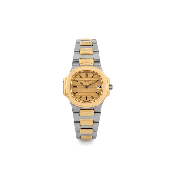 Patek Philippe - Nautilus Lady ref 4700 steel and gold, doré dial, box and guarantee, circa 1980