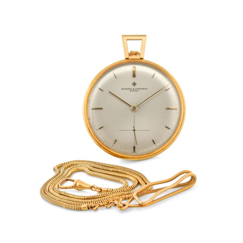 Vacheron &amp; Constantin : Openface pocket watch in 18k yellow gold, anchor escapement, silver dial with small seconds, circa 1965  - Auction Watches - Cambi Casa d'Aste