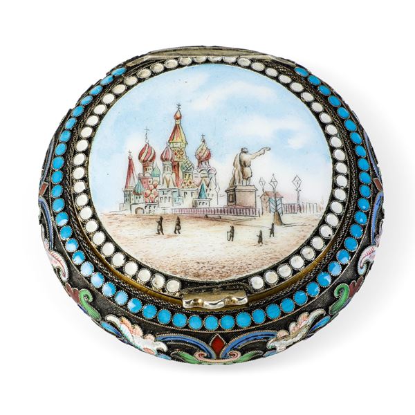 Scatola smaltata. Marchi Mosca 1896-1908. Russia XIX secolo
