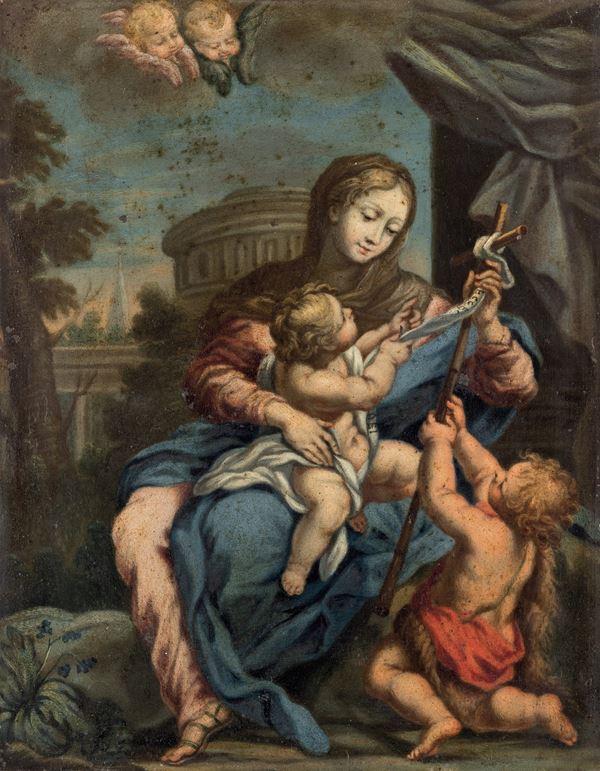 Scuola romana del XVIII secolo Madonna con Bambino e san Giovannino