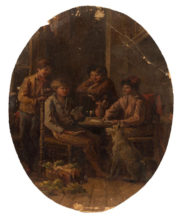 Scuola del XIX secolo Scena di genere in un interno
