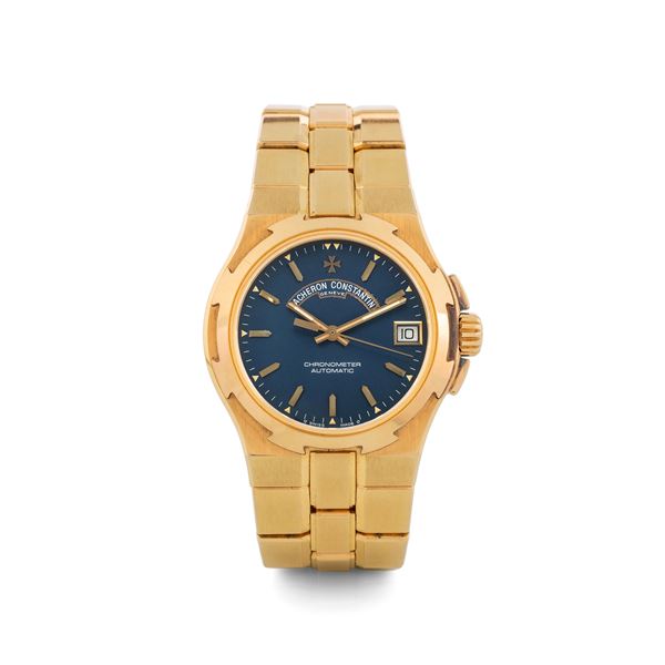 Vacheron &amp; Constantin - Overseas ref 42050 in yellow gold with box and guarantee, blue soleil dial, circa 1997