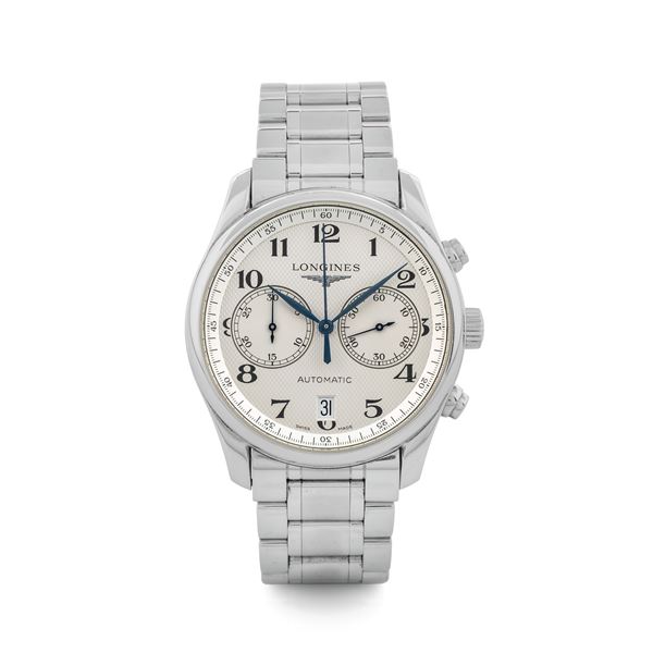 Longines - Master Collection automatic steel chronograph, two counters with date display, open caseback, circa 2000