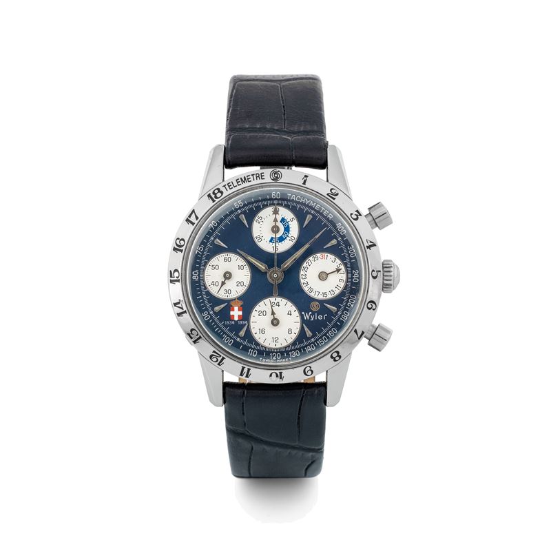 Wyler Vetta : Chronograph Italy World Champion, 60th anniversary in steel blue dial, circa 1994  - Auction Watches - Cambi Casa d'Aste