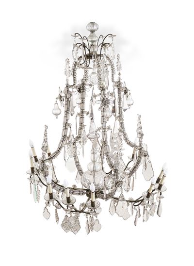Grande Lampadario Maria Teresa in Metallo e Cristallo Molato. XIX Secolo