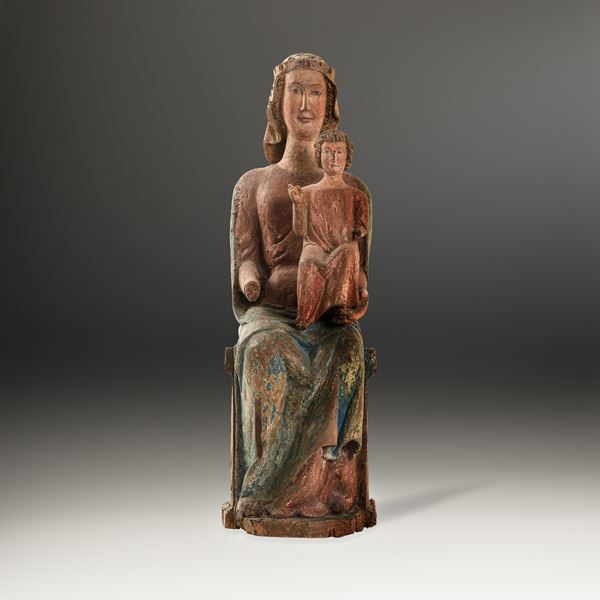 Scuola Umbra Abruzzese del XIV secolo Rara Madonna in trono con Bambino