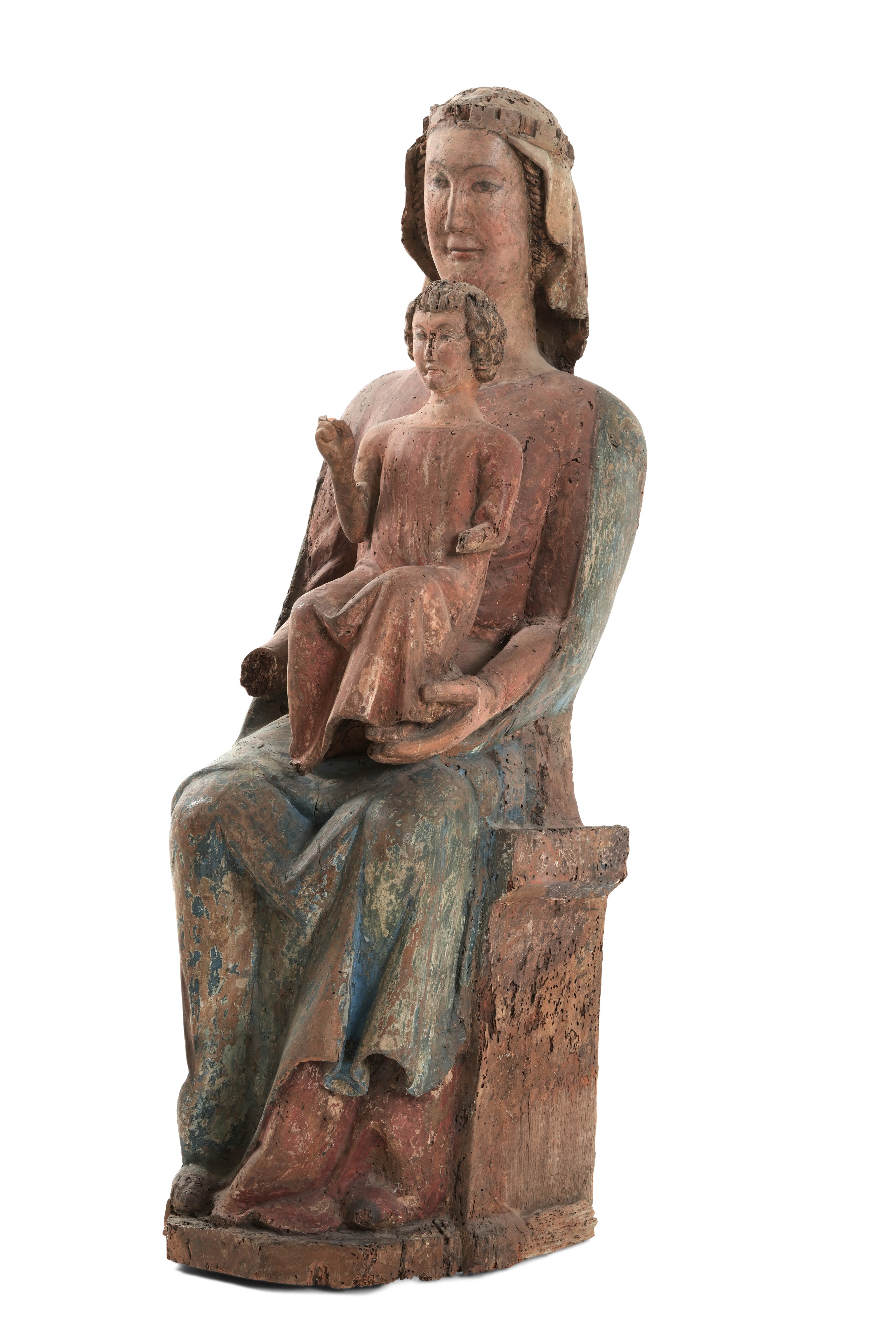 Scuola Umbra Abruzzese del XIV Secolo Rara Madonna in Trono con Bambino