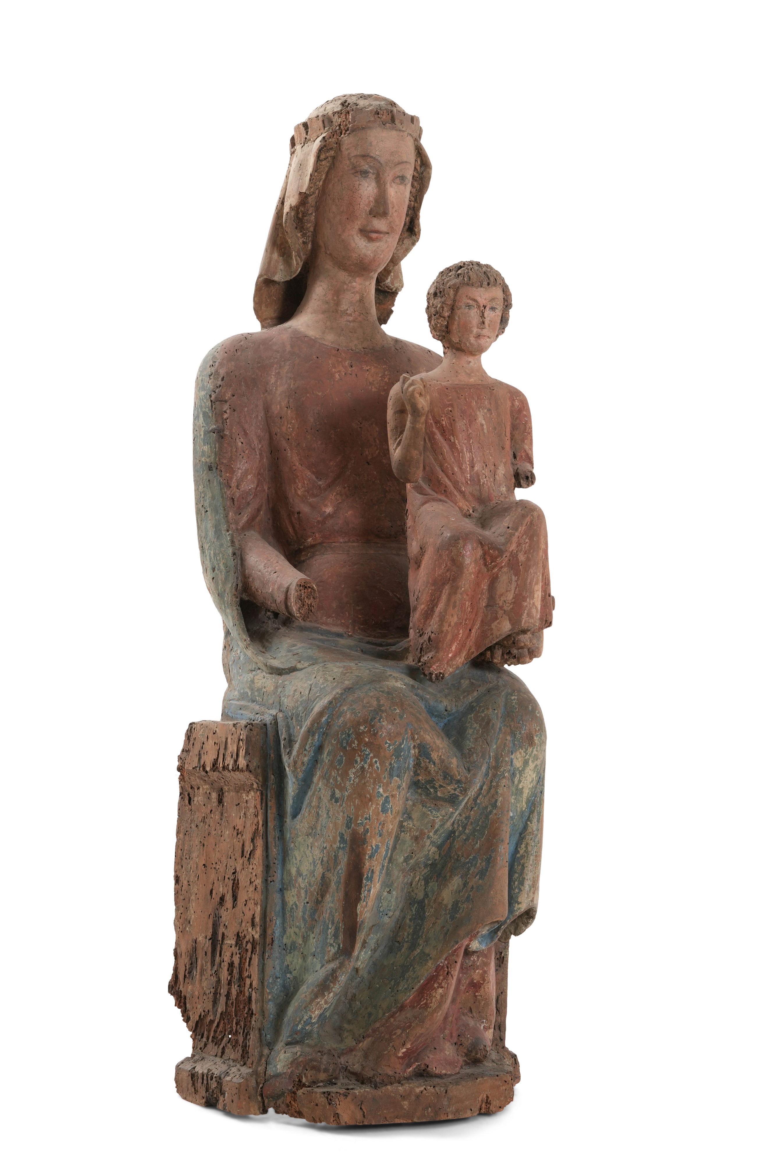 Scuola Umbra Abruzzese del XIV Secolo Rara Madonna in Trono con Bambino