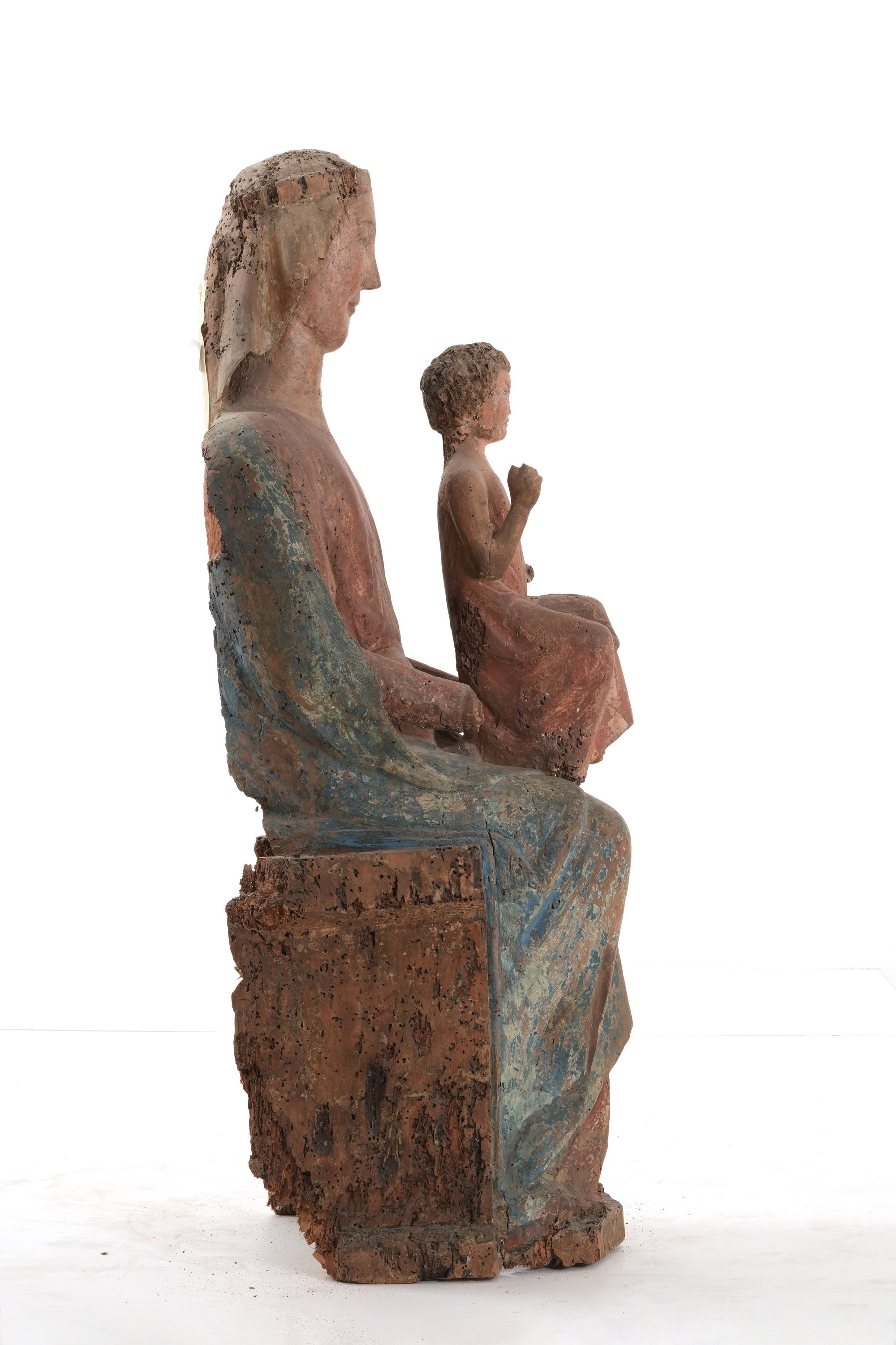 Scuola Umbra Abruzzese del XIV Secolo Rara Madonna in Trono con Bambino