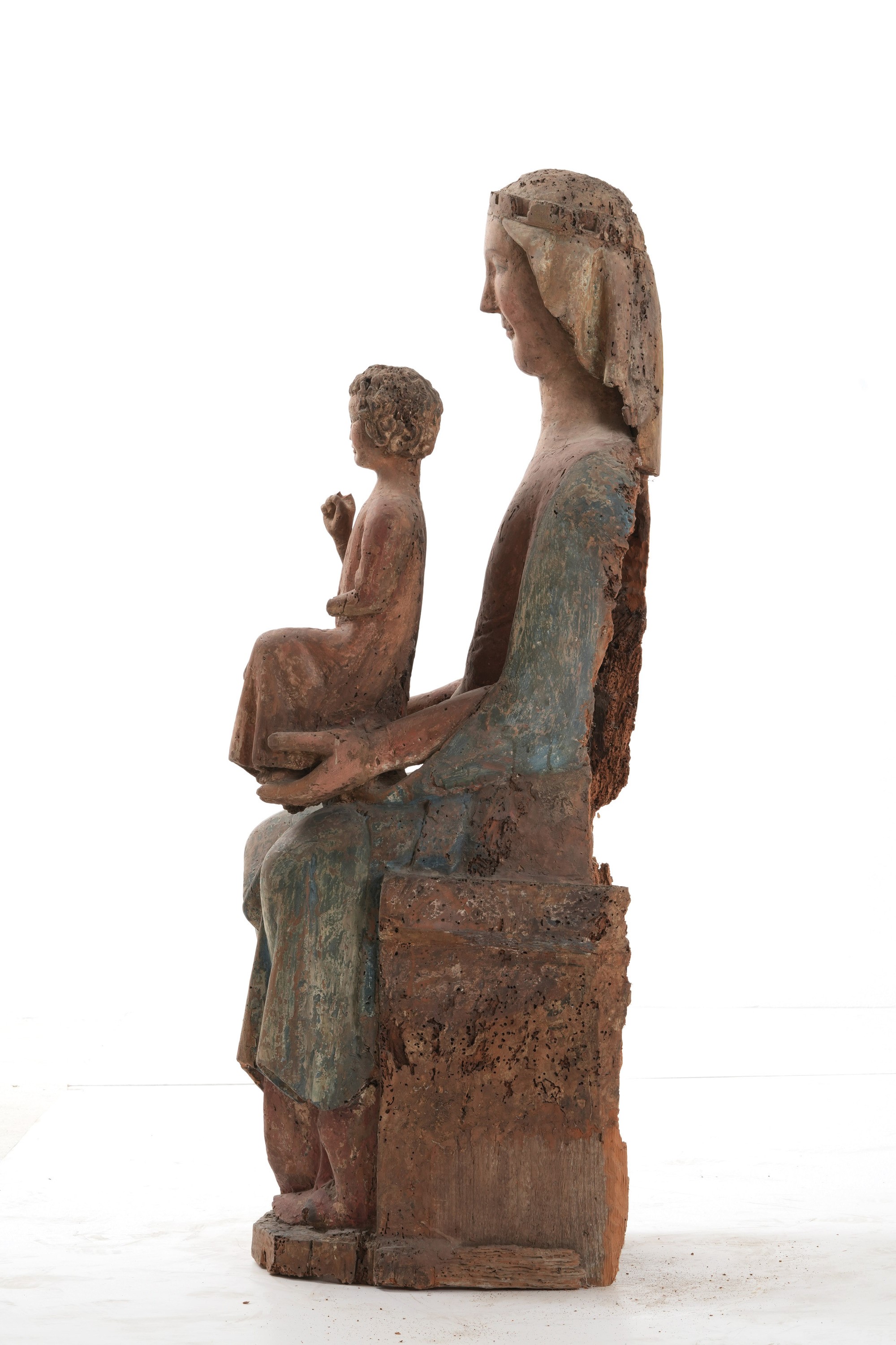 Scuola Umbra Abruzzese del XIV Secolo Rara Madonna in Trono con Bambino
