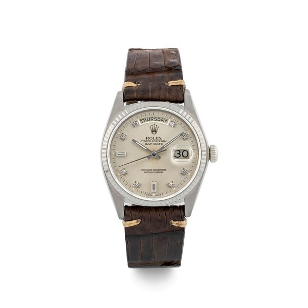 Rolex - Day-Date ref 18039 in 18k white gold with leather strap, circa 1978