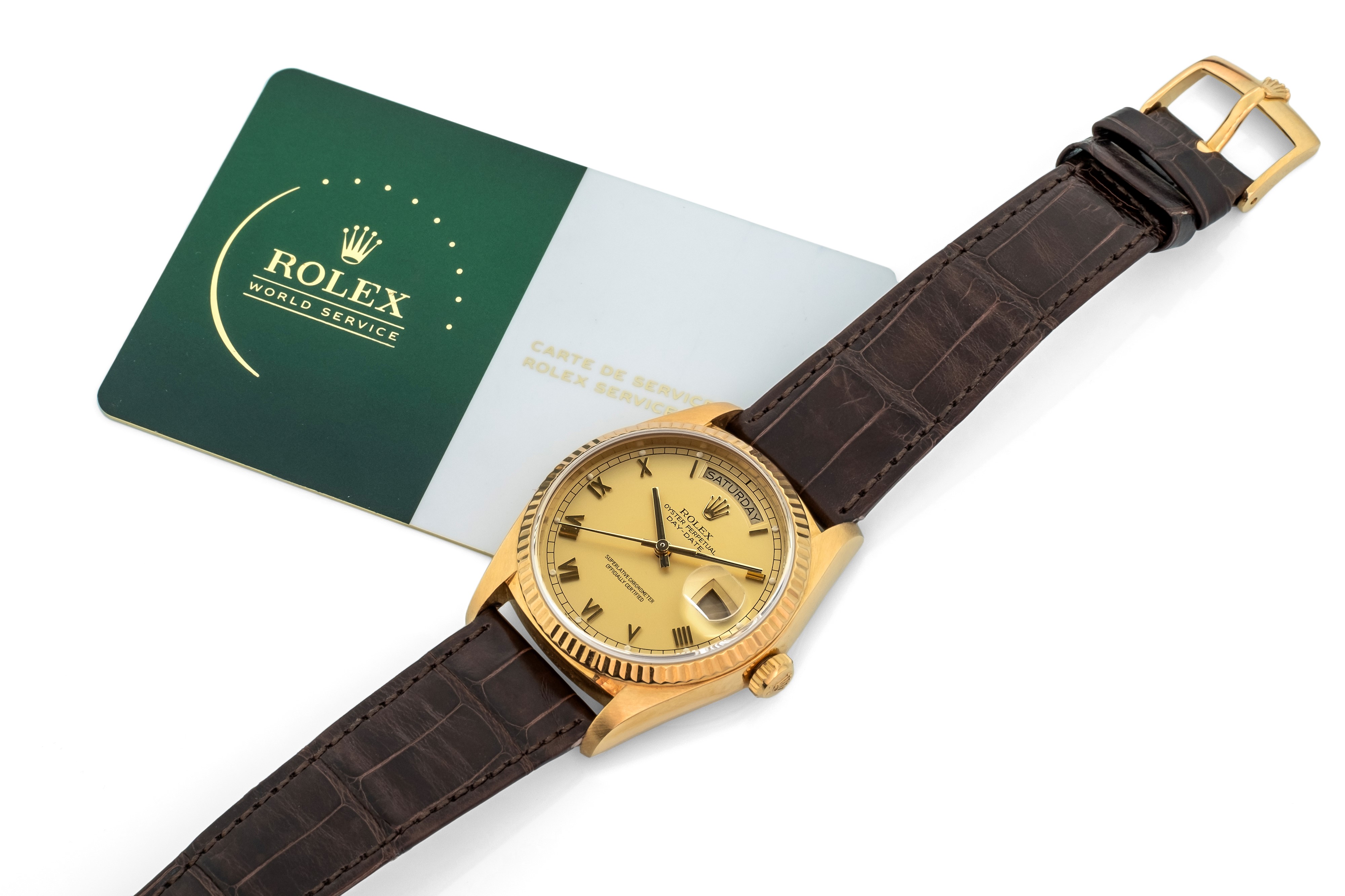 Rolex - Day-date Ref 18038 in Oro Giallo 18k, Quadrante Champagne con Numeri Romani Applicati, Ci...