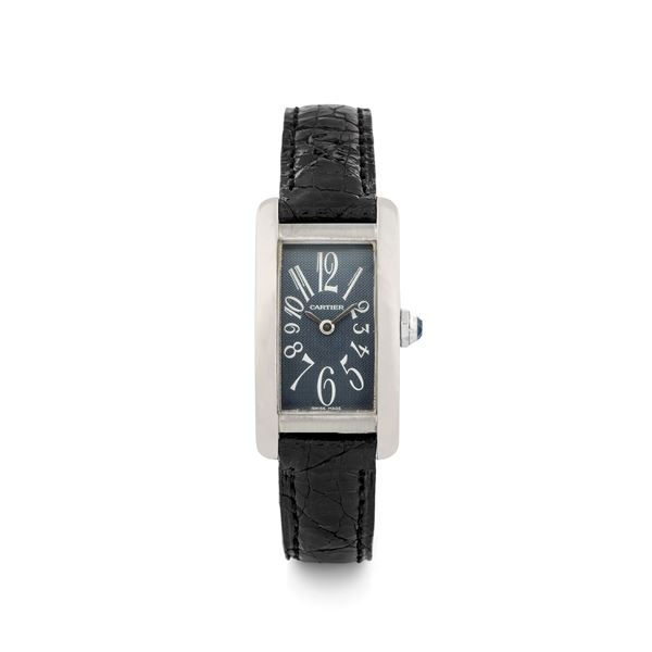 Cartier - Tank Americaine Lady ref 1713 in 18k white gold, grey guillochè dial with exploded numerals, circa 2000