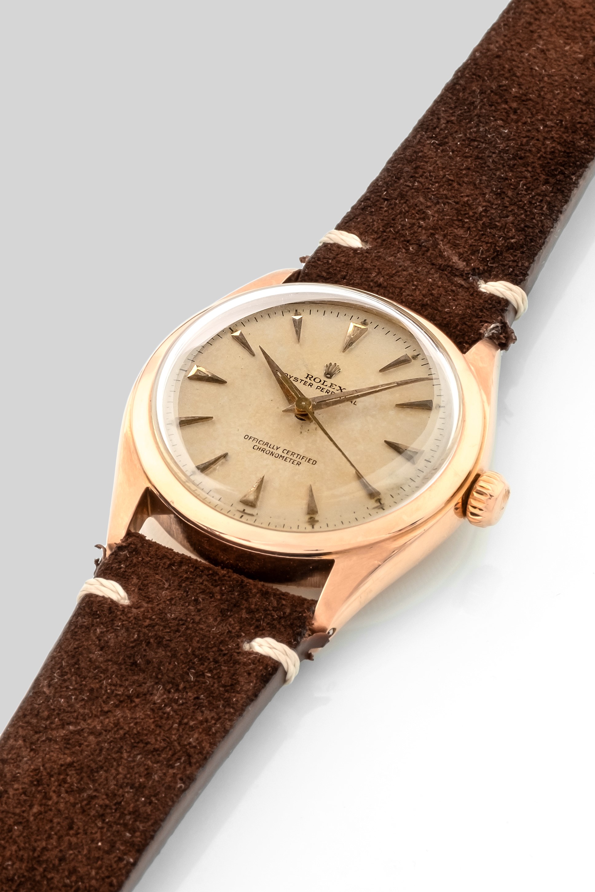 Rolex - Oyster Perpetual Bubbleback Ref 6084 in Oro Rosa 18k, Quadrante Grenè Lancette Dauphine, ...