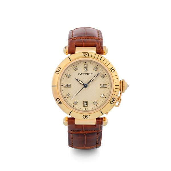 Cartier - Pasha ref 1027 in yellow gold, diamond dial, automatic, circa 1980