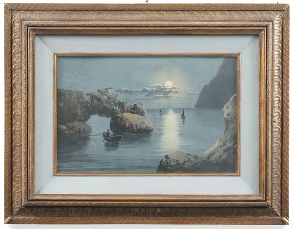 A firma M. Gianni (?) Veduta costiera al chiar di luna