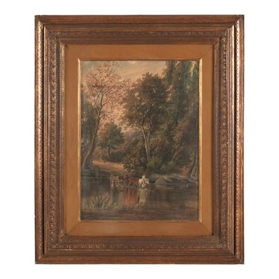 Anonimo del XIX-XX secolo, Guado sul fiume, acquerello su carta