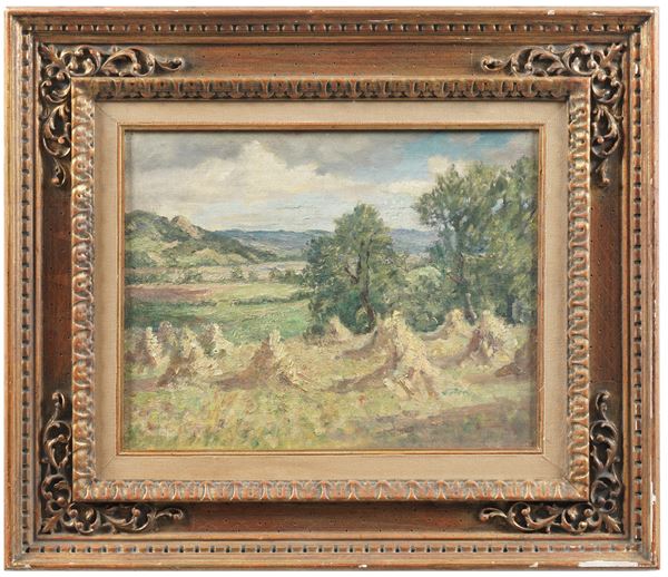 Anonimo del XIX-XX secolo Paesaggio con covoni