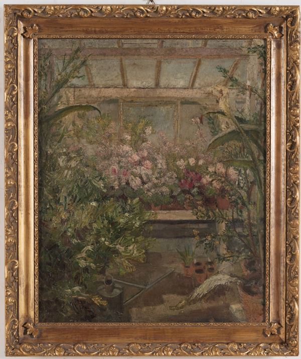 Pittore del XIX-XX secolo Serra con fiori