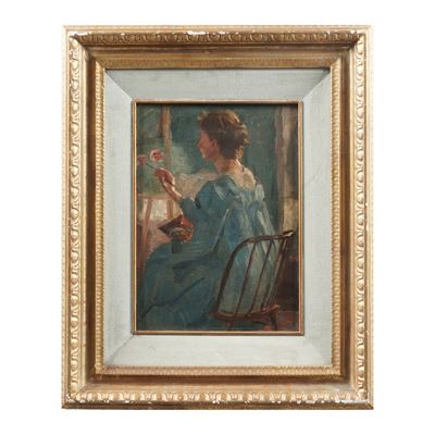 Anonimo, Ritratto di pittrice, olio su cartone
