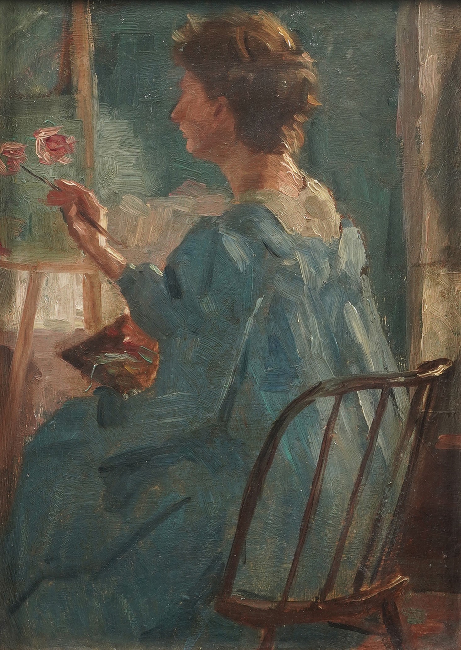 Anonimo, Ritratto di pittrice, olio su cartone